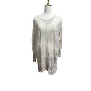 Johnny Was Biya Sheer Embroidered Lace Tunic Dress / Cover Up, Ivory, Size M